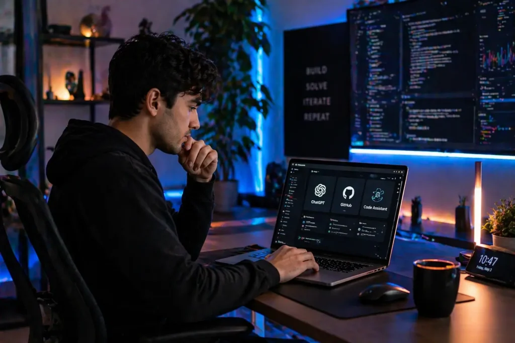 Developer using AI tools to create apps and websites