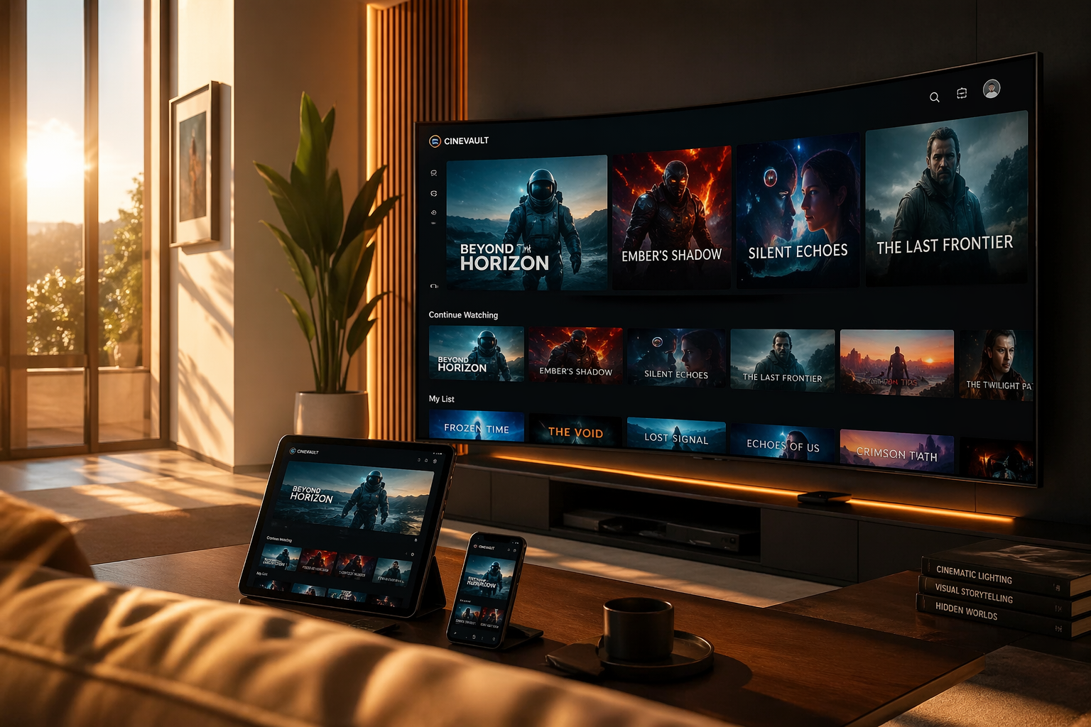 modern living room smart tv streaming apps ott platforms
