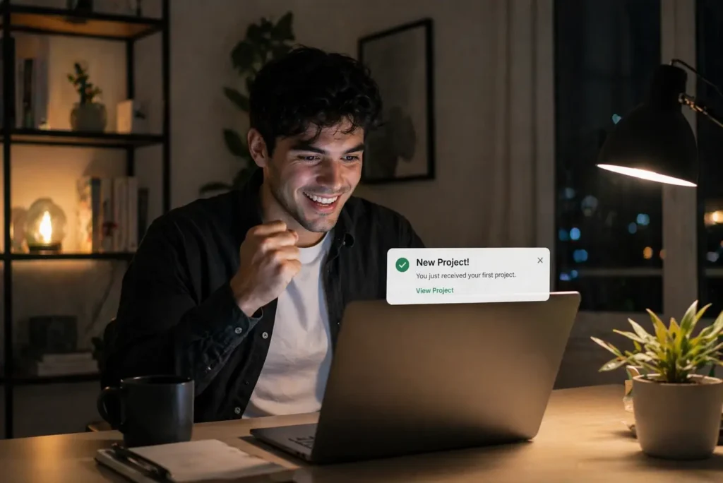 Freelancer getting first project notification while working online