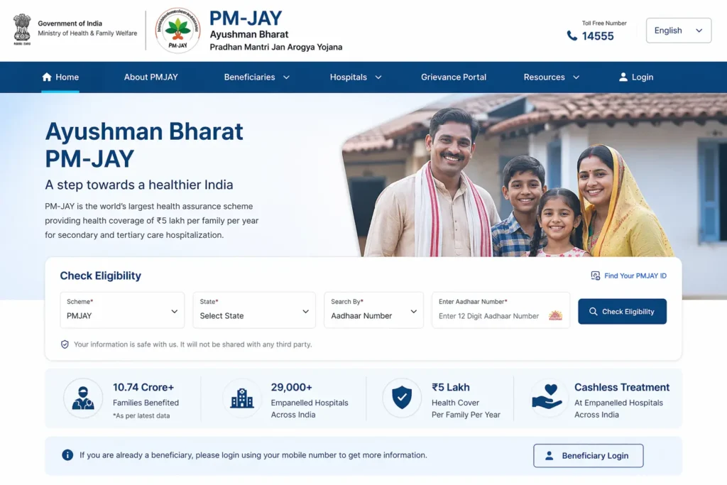 Ayushman Bharat Card eligibility check PMJAY official website dashboard