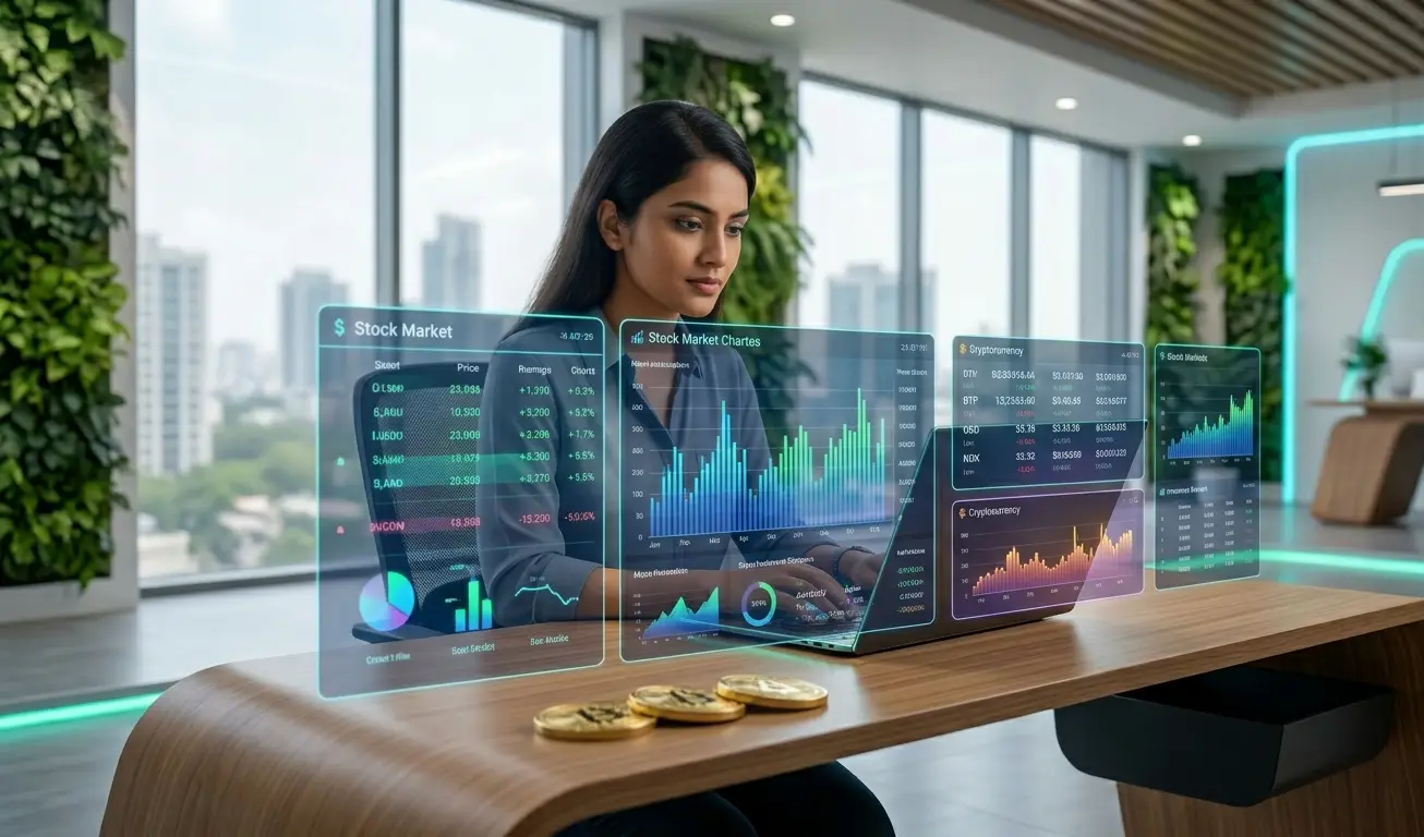 Illustration of a person learning high-paying skills like AI, data science and digital marketing on laptop for future career success