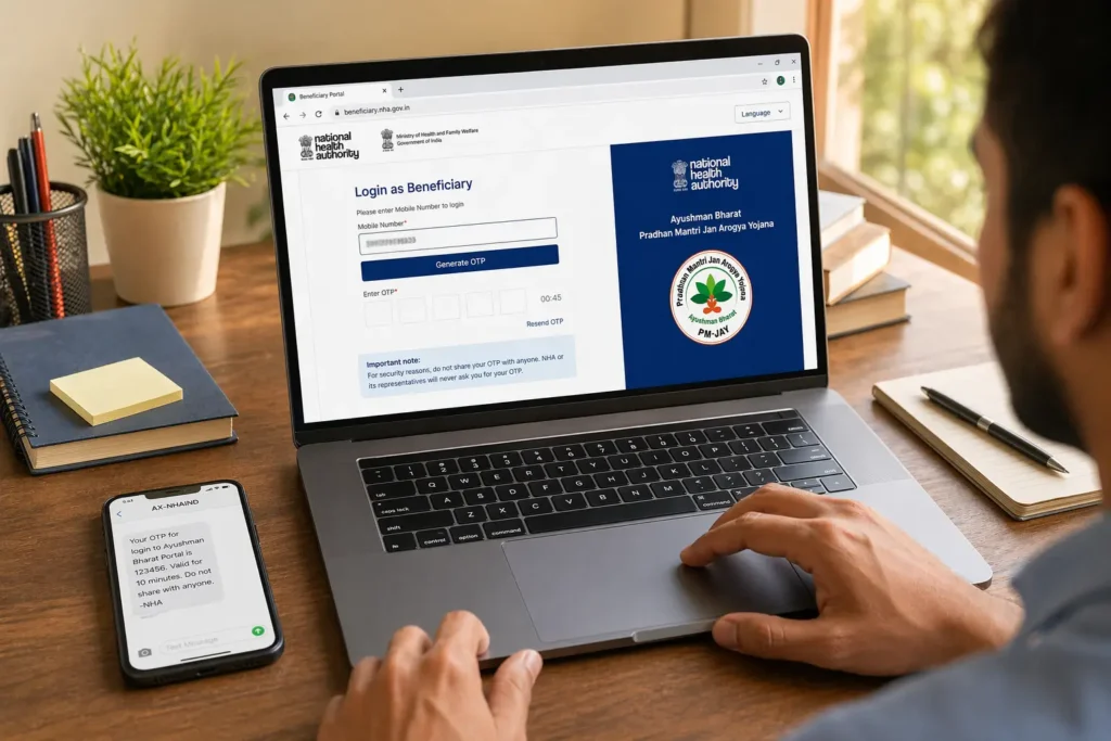 Ayushman Bharat Card online apply process step by step PMJAY portal login