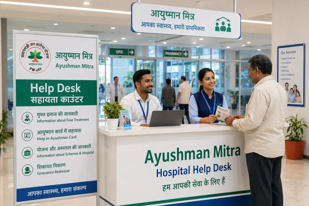 Ayushman Bharat Card hospital help desk Ayushman Mitra assistance services