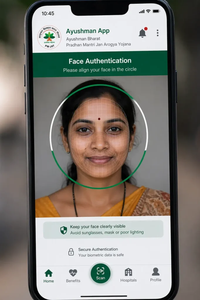 Ayushman Bharat Card face authentication Ayushman app eKYC verification process