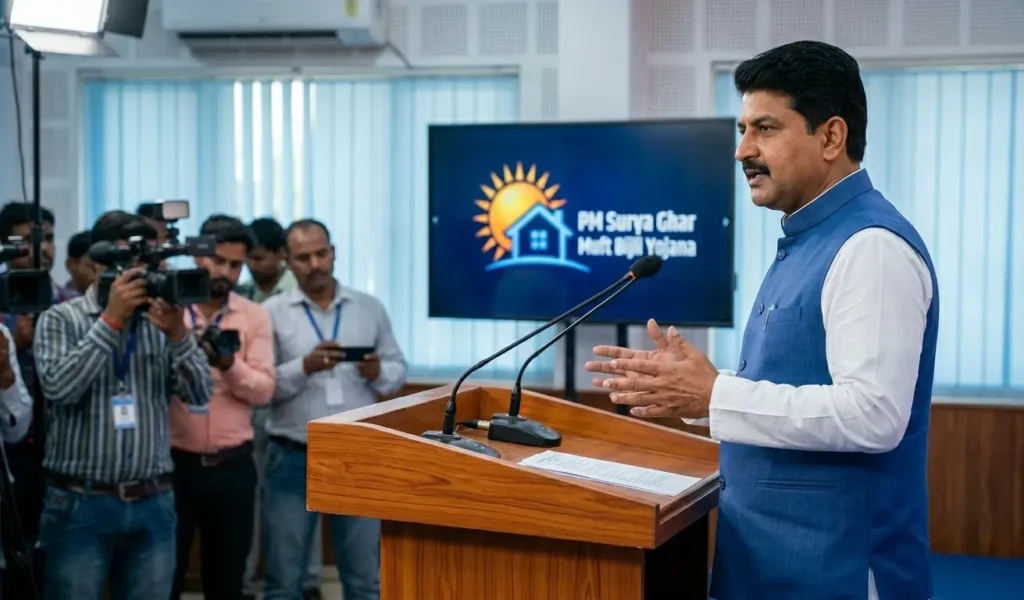 Deputy CM Samrat Choudhary addressing media about Bihar electricity bill news.