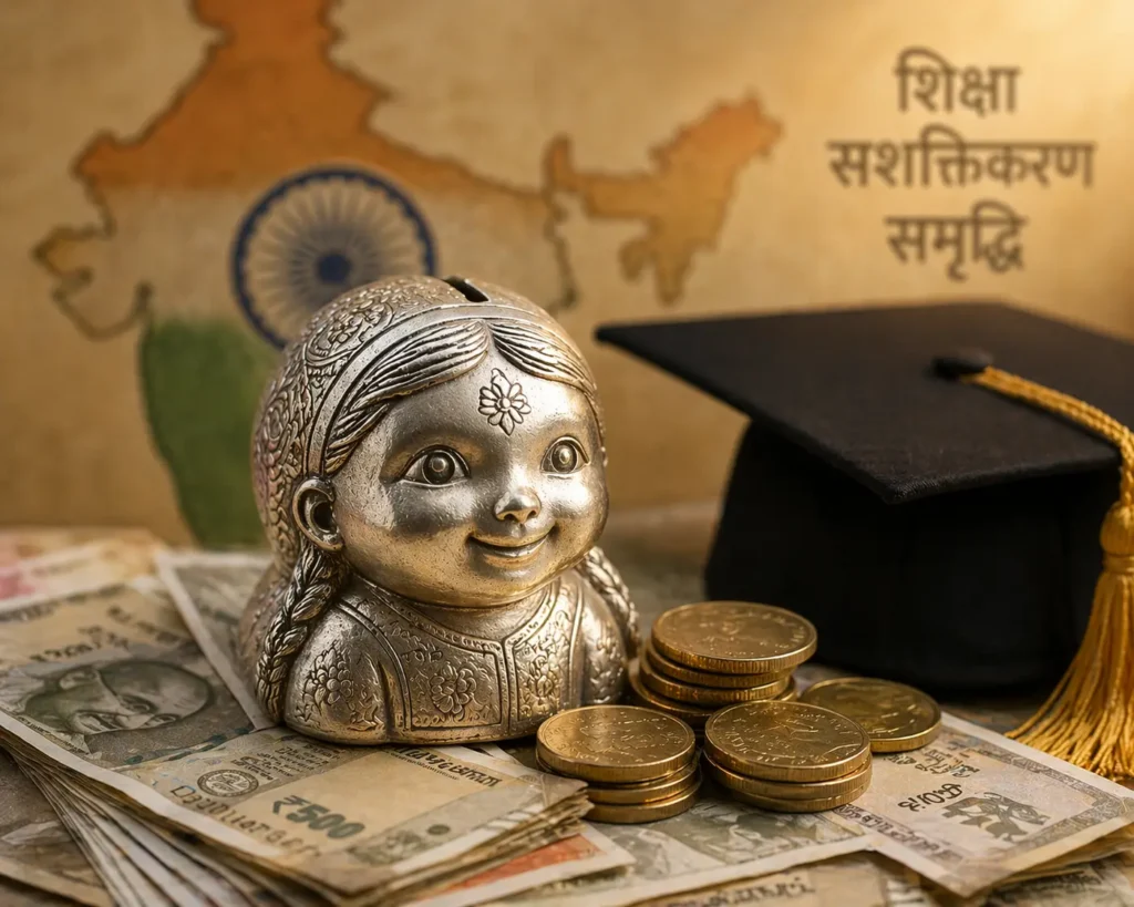 बेटी के उज्ज्वल भविष्य के लिए सुकन्या समृद्धि योजना में खाता खोलते हुए, सुरक्षित निवेश का दृश्य
