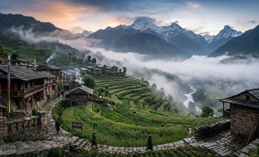 Offbeat mountain village landscape for hidden gem travel.