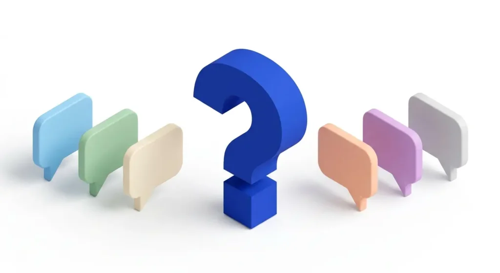 3D dynamic FAQ icon representing frequently asked questions layout
