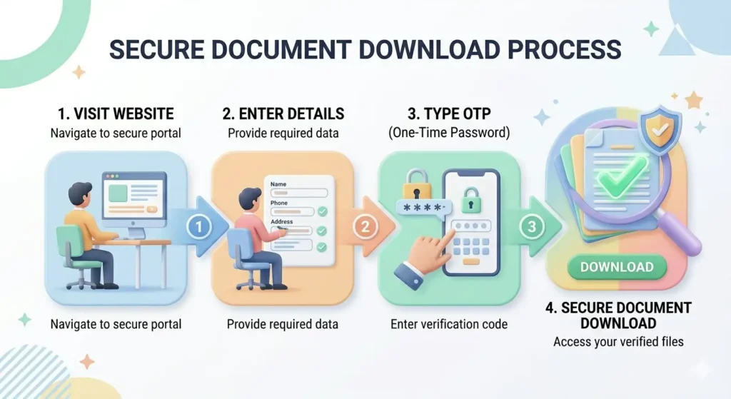 Step by step process infographic for downloading e-Aadhaar card from UIDAI portal