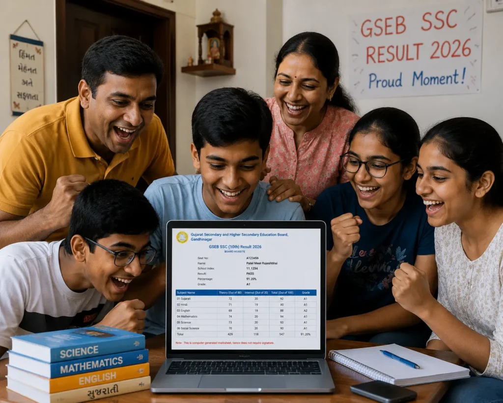 Students celebrating Gujarat Board SSC Result 2026 success
