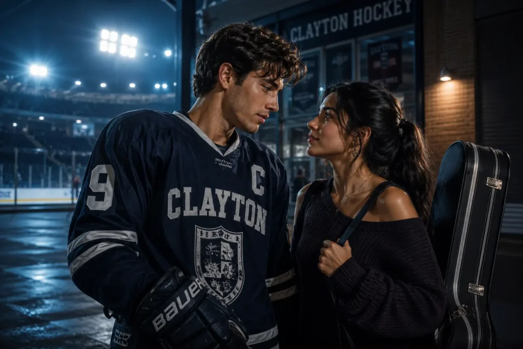 Emotional college romance and hockey drama scene from Off Campus