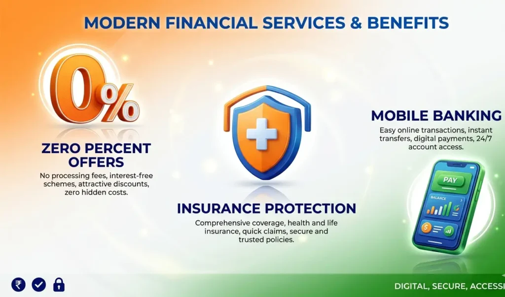 Key features graphic highlighting the main benefits of PM Jan Dhan Yojana account