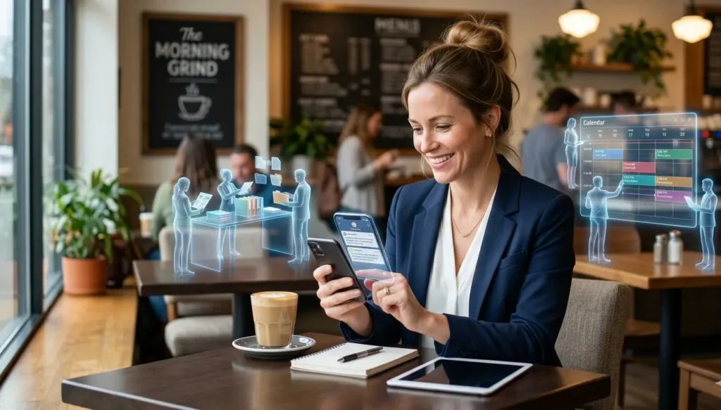 A professional professional monitoring automated background tasks being completed by AI Agents