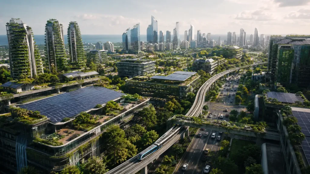 Sustainable smart city powered by clean technology.