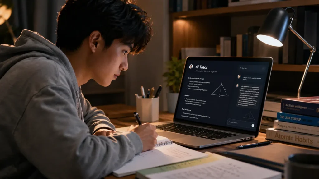 Student using artificial intelligence tools for learning and education.
